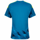 Camisa oficial de goleiro da seleção da Espanha 2026/27, cor azul ciano com padrões geométricos modernos.